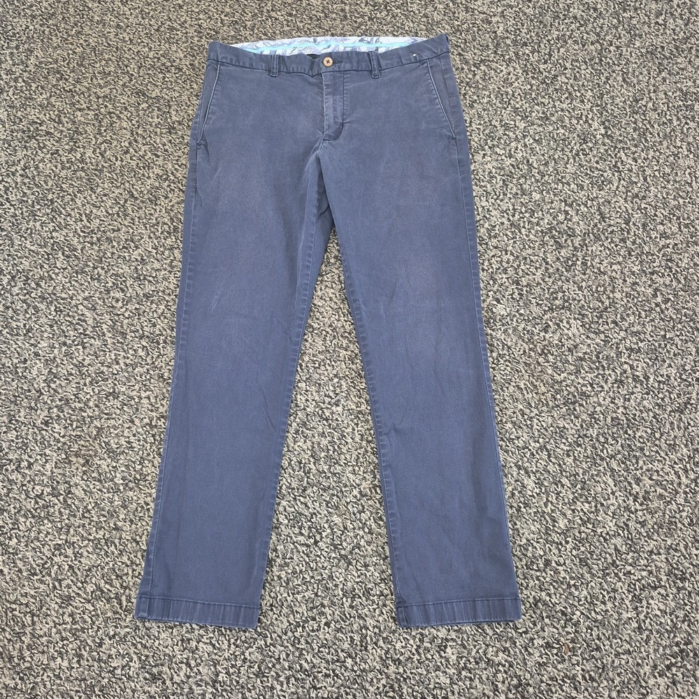 Tommy Bahama Mens 34x30 Chino Pants Blue Boracay Cotton Tencel Stretch Straight